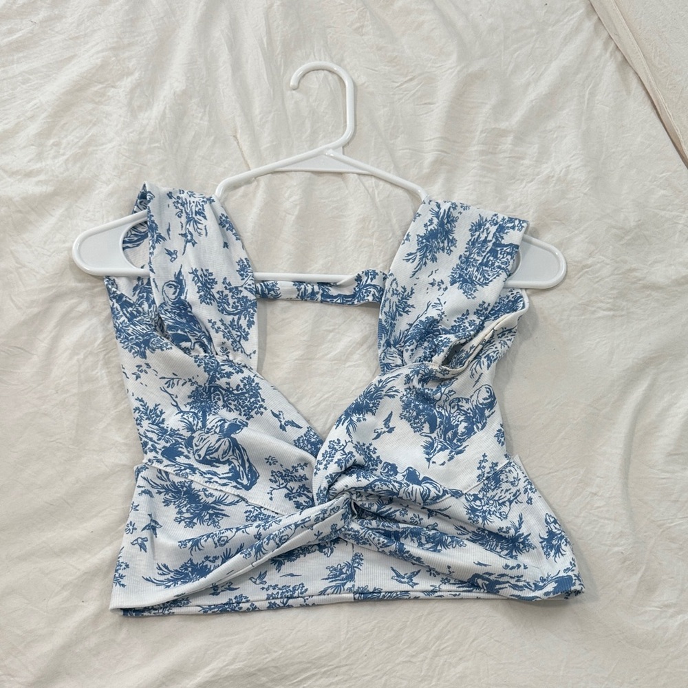 Blue and White Floral Women Top